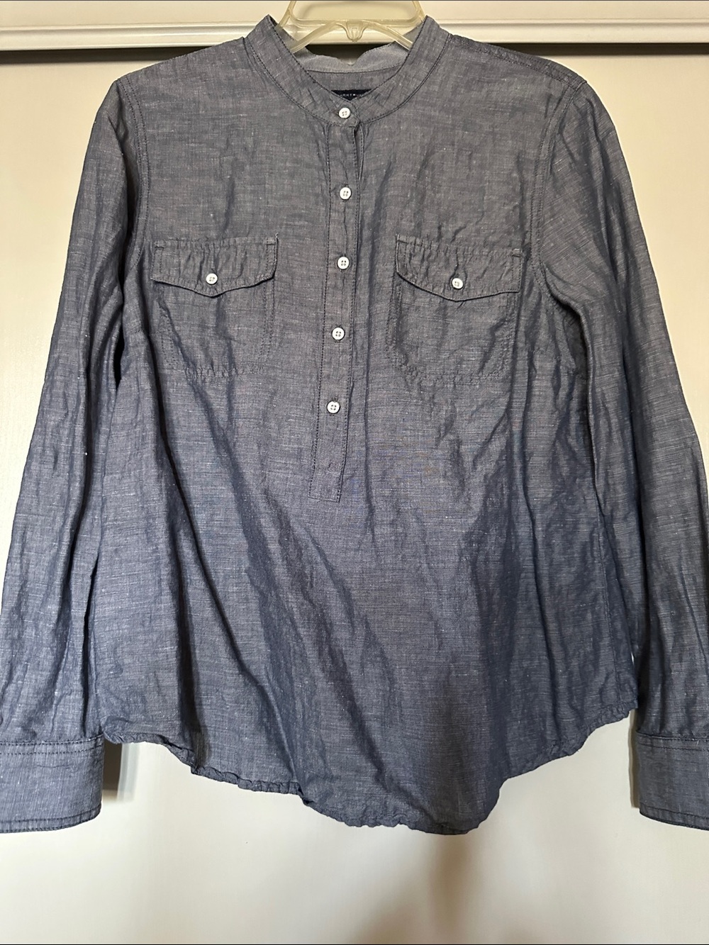 Tommy Hilfiger Slate Blue Long-Sleeve Band Collar Button-Up